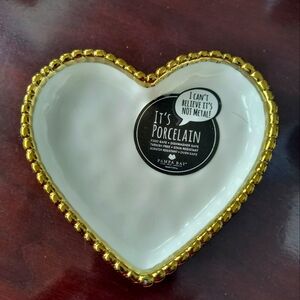 Heart-Shaped Porcelain Dish with Gold Trim